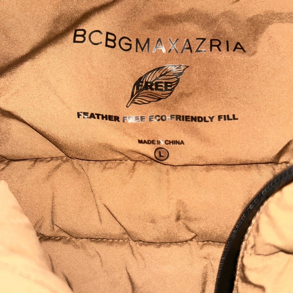 BCBGMaxAzria Womens Feather Free Eco-Friendly Fill Puffer Jacket Camel Tan LARGE - Picture 2 of 9